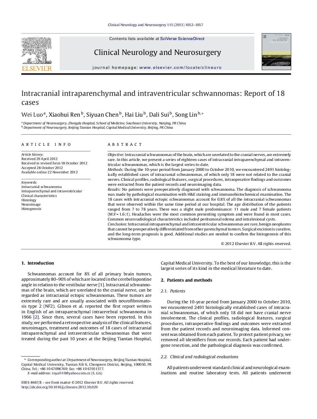 Intracranial intraparenchymal and intraventricular schwannomas: Report of 18 cases