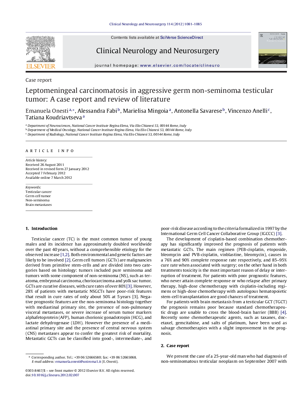 Leptomeningeal carcinomatosis in aggressive germ non-seminoma testicular tumor: A case report and review of literature