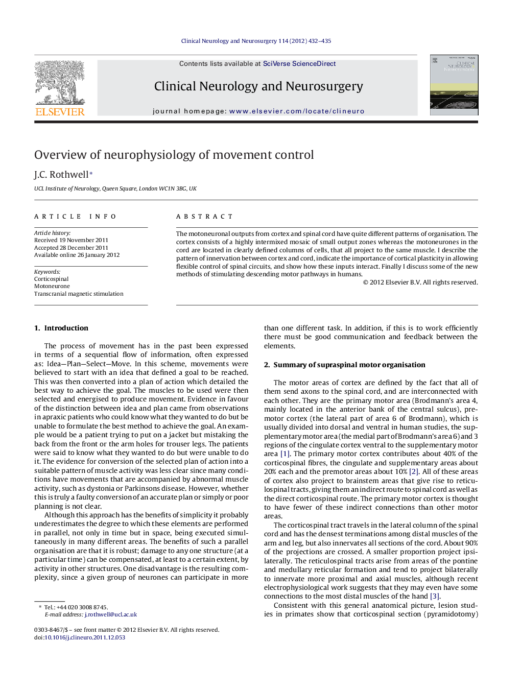 Overview of neurophysiology of movement control