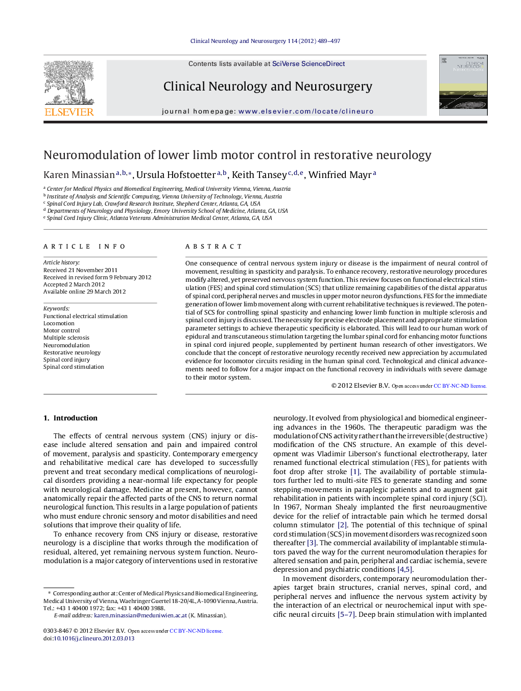 Neuromodulation of lower limb motor control in restorative neurology