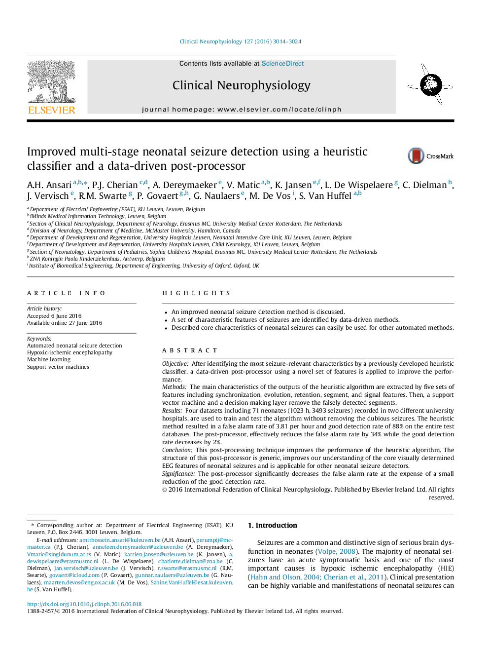 Improved multi-stage neonatal seizure detection using a heuristic classifier and a data-driven post-processor