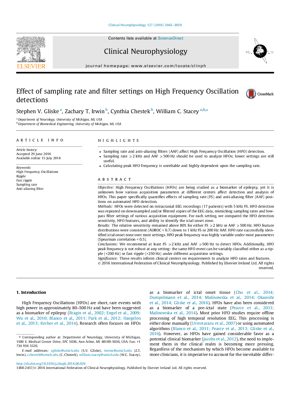 Effect of sampling rate and filter settings on High Frequency Oscillation detections