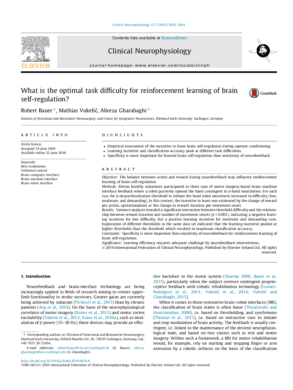 What is the optimal task difficulty for reinforcement learning of brain self-regulation?