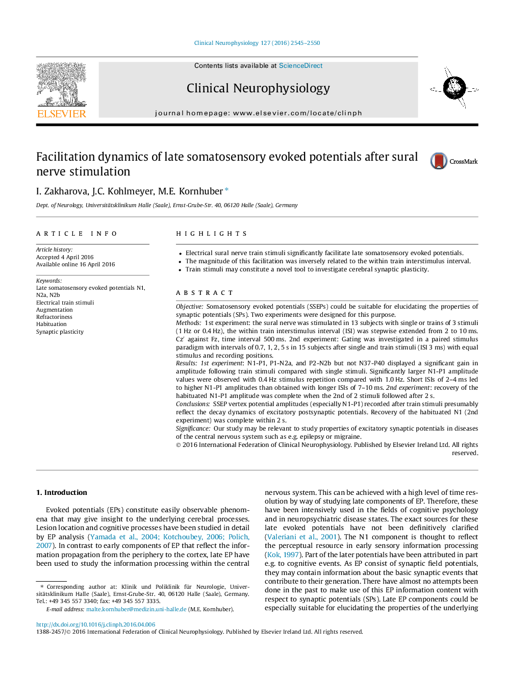 Facilitation dynamics of late somatosensory evoked potentials after sural nerve stimulation