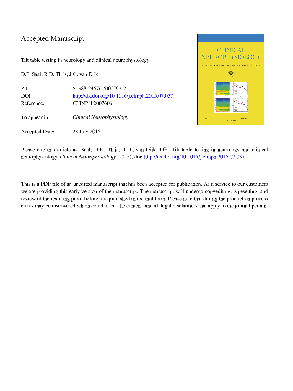 Tilt table testing in neurology and clinical neurophysiology