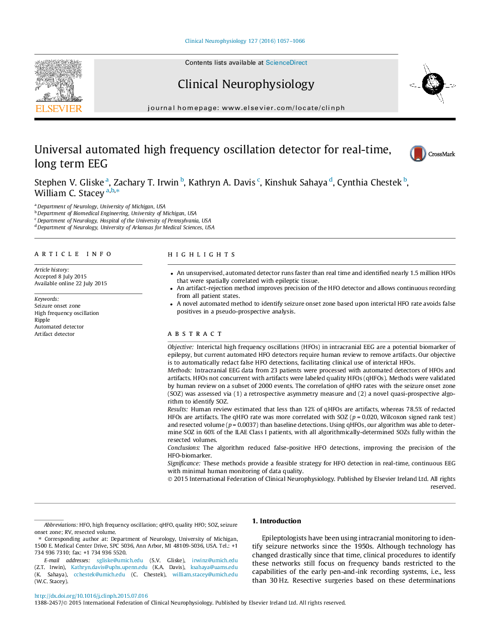 Universal automated high frequency oscillation detector for real-time, long term EEG