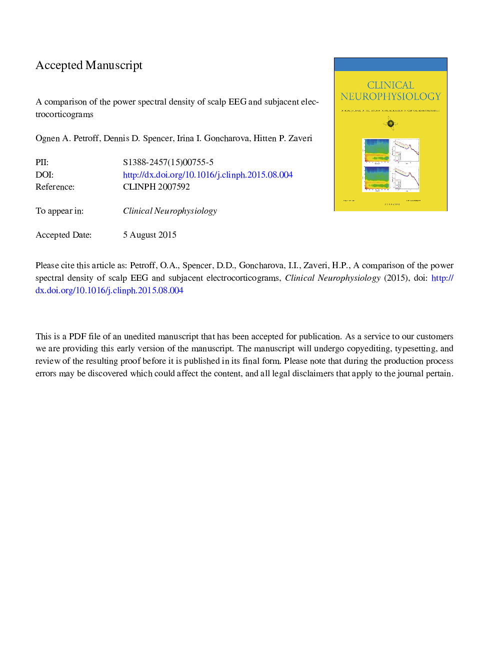 A comparison of the power spectral density of scalp EEG and subjacent electrocorticograms