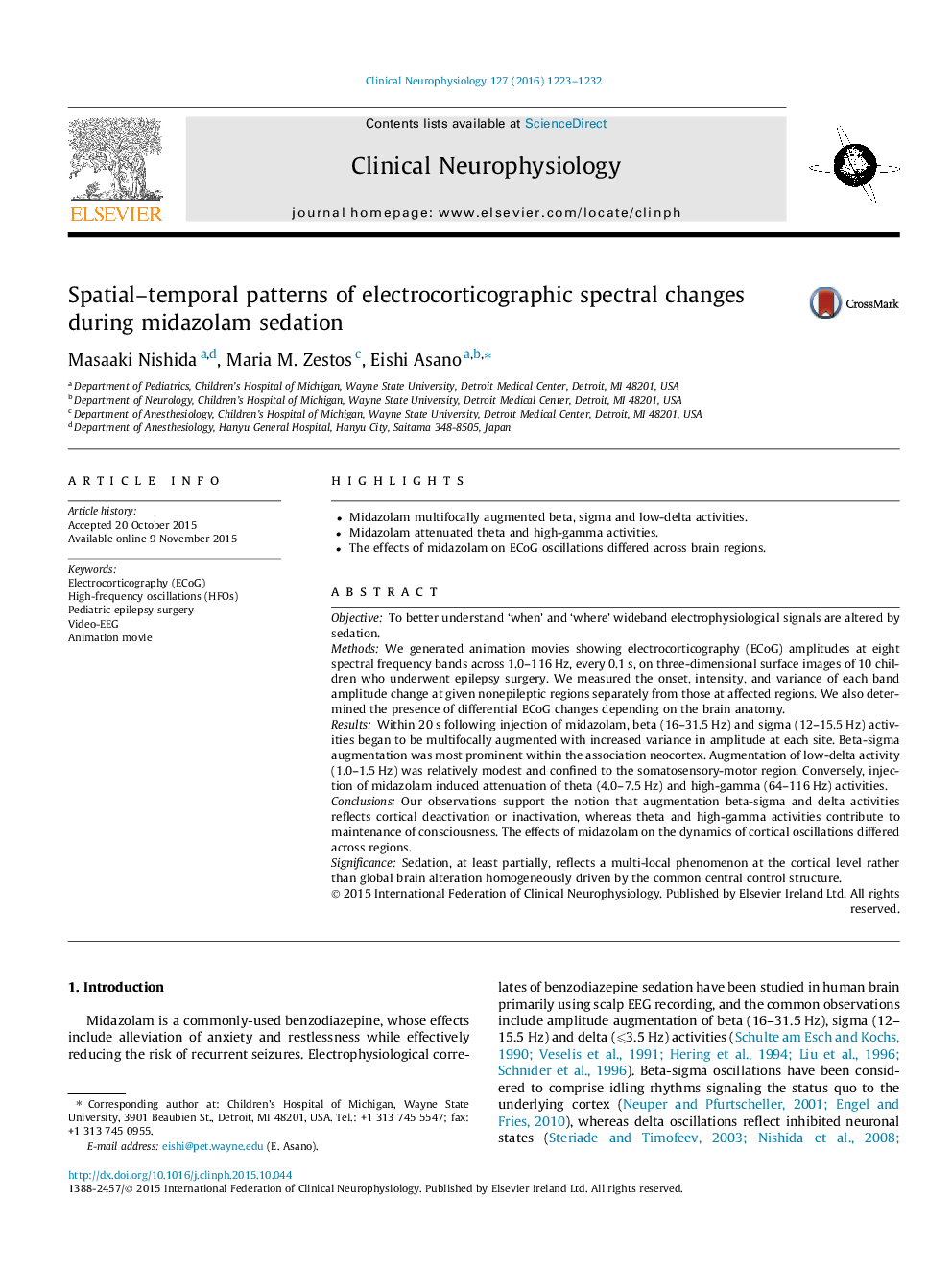 Spatial-temporal patterns of electrocorticographic spectral changes during midazolam sedation