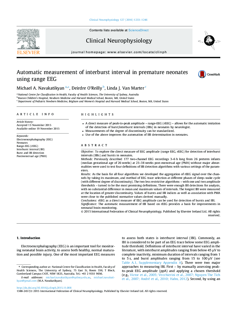 Automatic measurement of interburst interval in premature neonates using range EEG