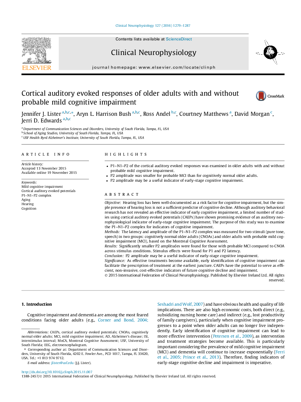 Cortical auditory evoked responses of older adults with and without probable mild cognitive impairment