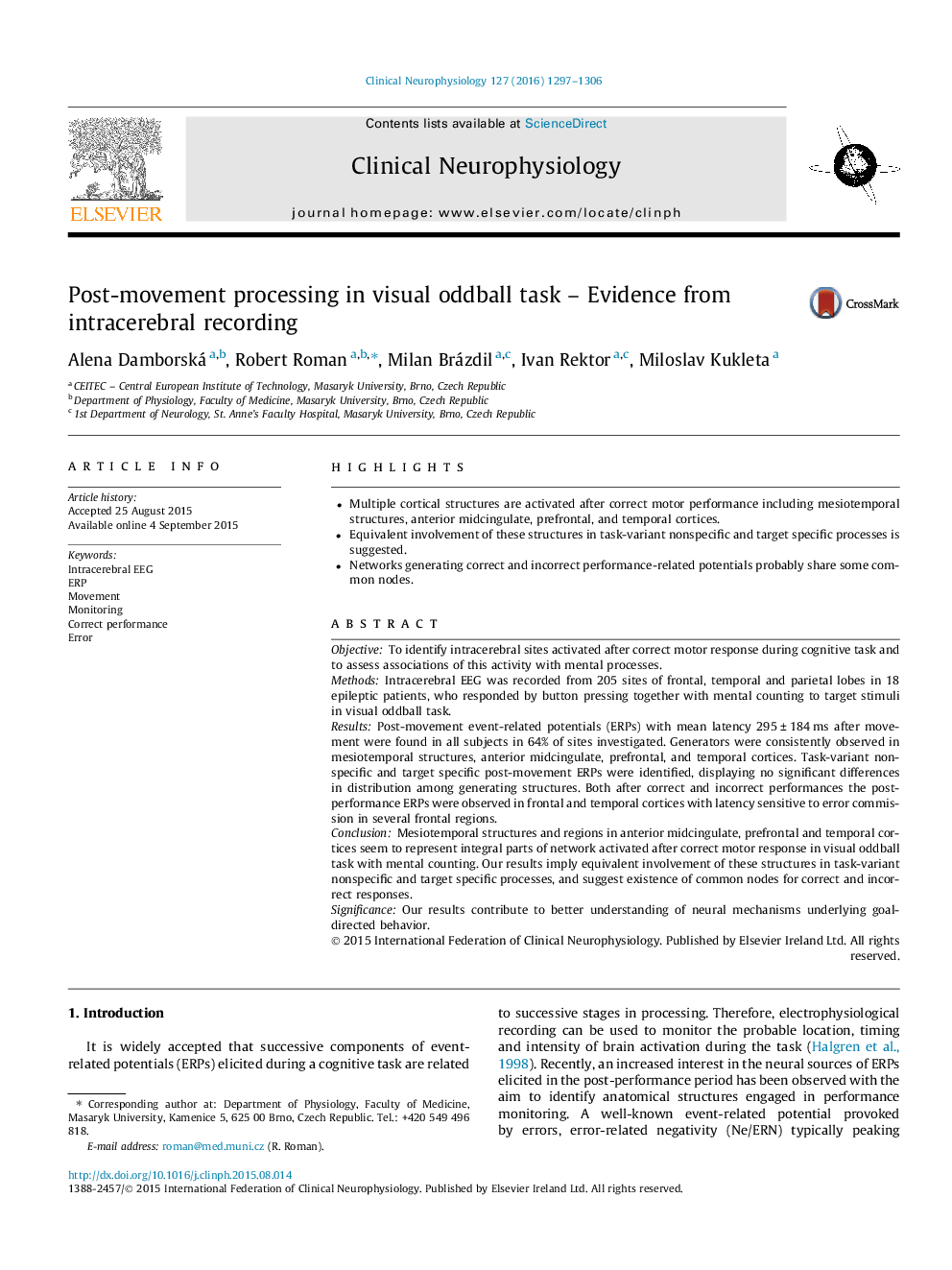 Post-movement processing in visual oddball task - Evidence from intracerebral recording