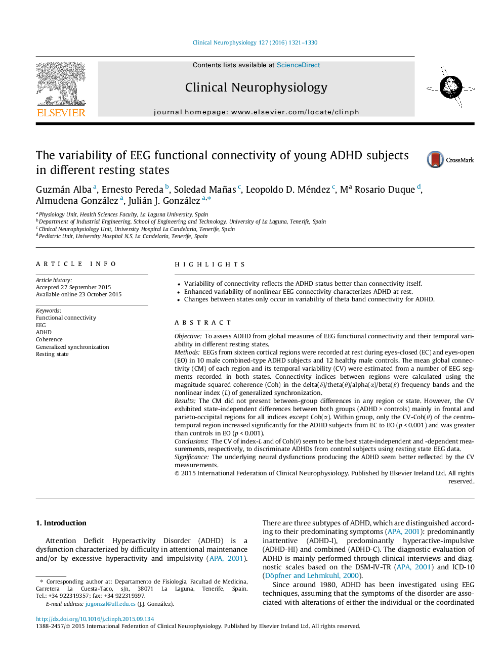 The variability of EEG functional connectivity of young ADHD subjects in different resting states