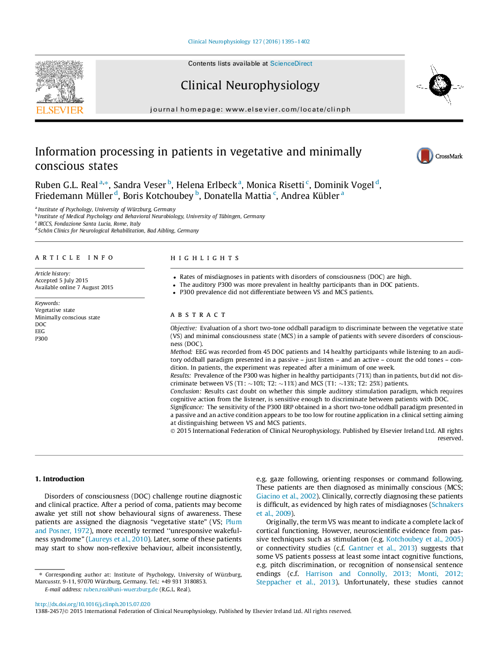 Information processing in patients in vegetative and minimally conscious states