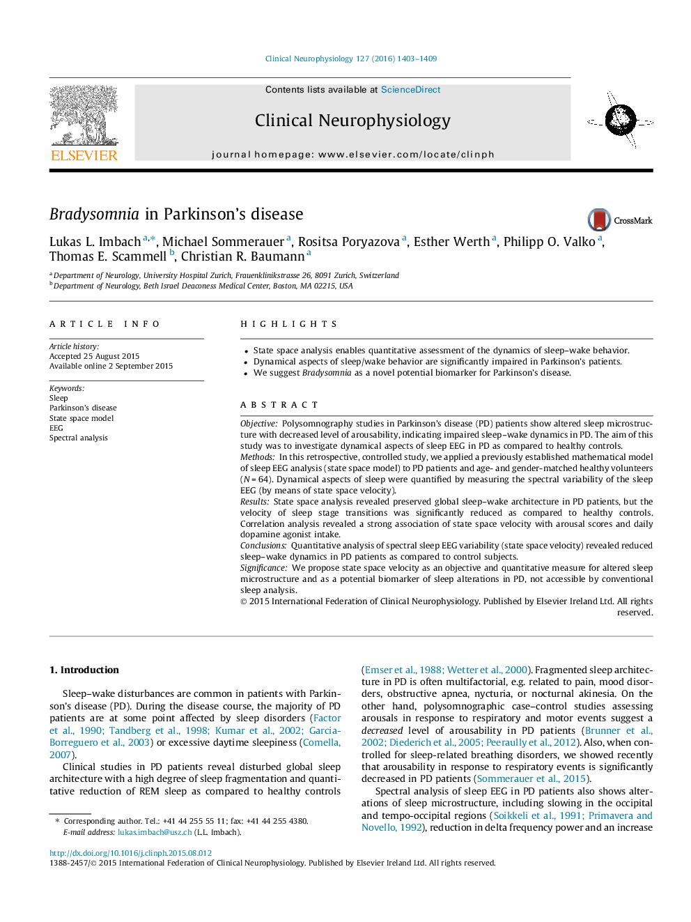 Bradysomnia in Parkinson's disease