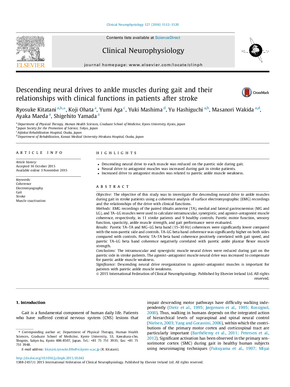 Descending neural drives to ankle muscles during gait and their relationships with clinical functions in patients after stroke