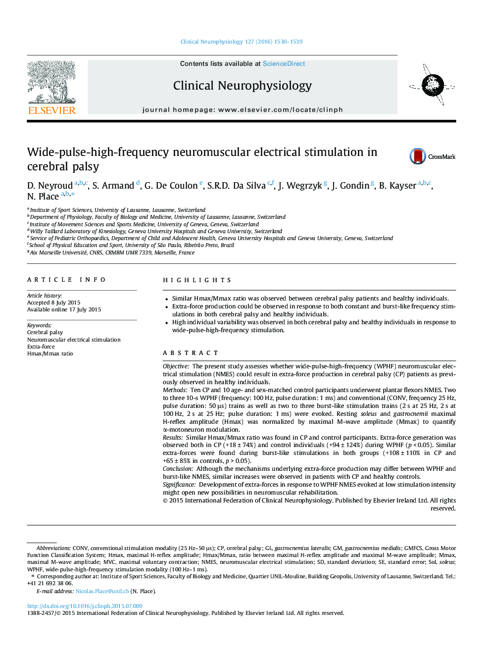 Wide-pulse-high-frequency neuromuscular electrical stimulation in cerebral palsy