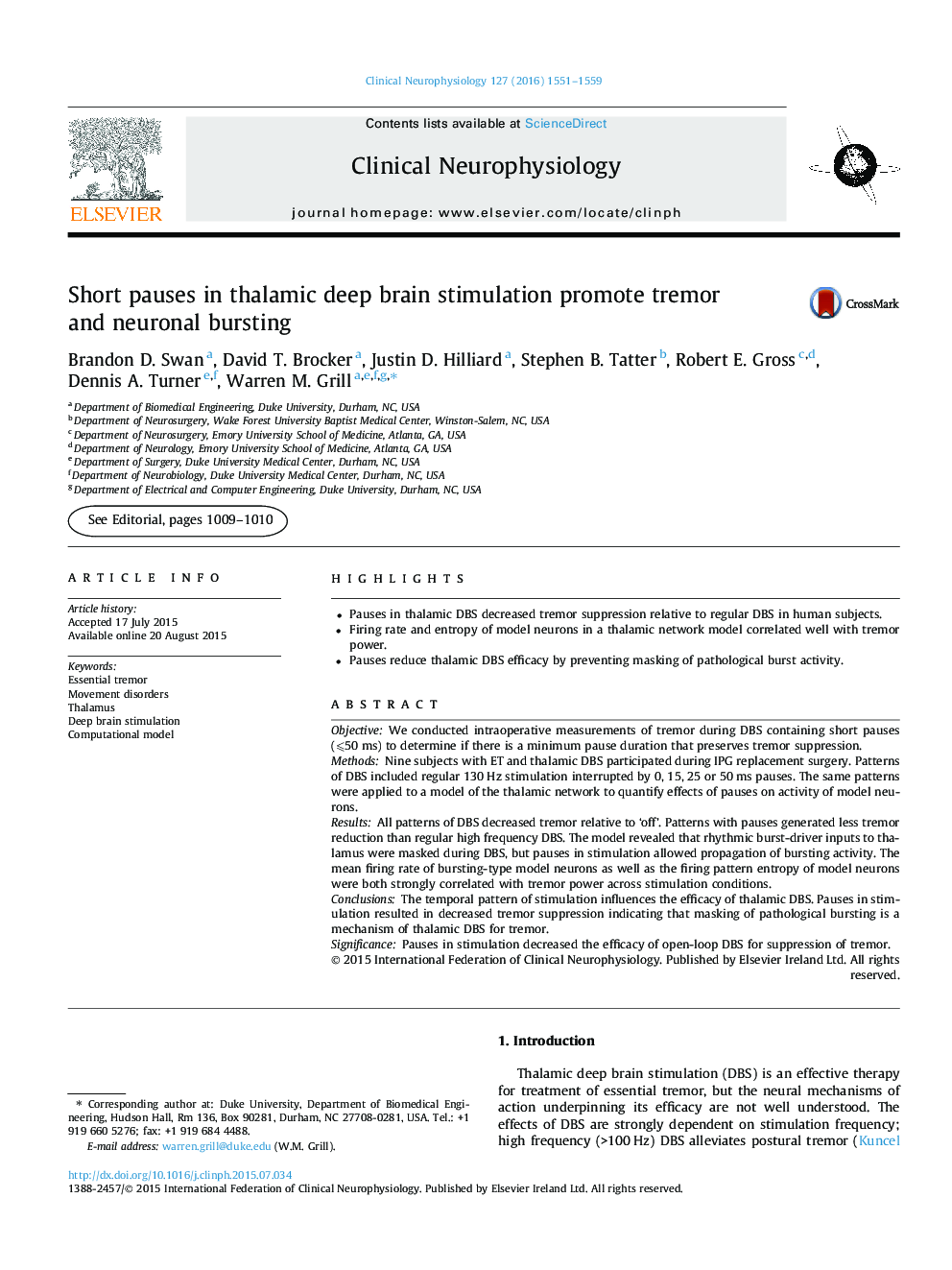 Short pauses in thalamic deep brain stimulation promote tremor and neuronal bursting