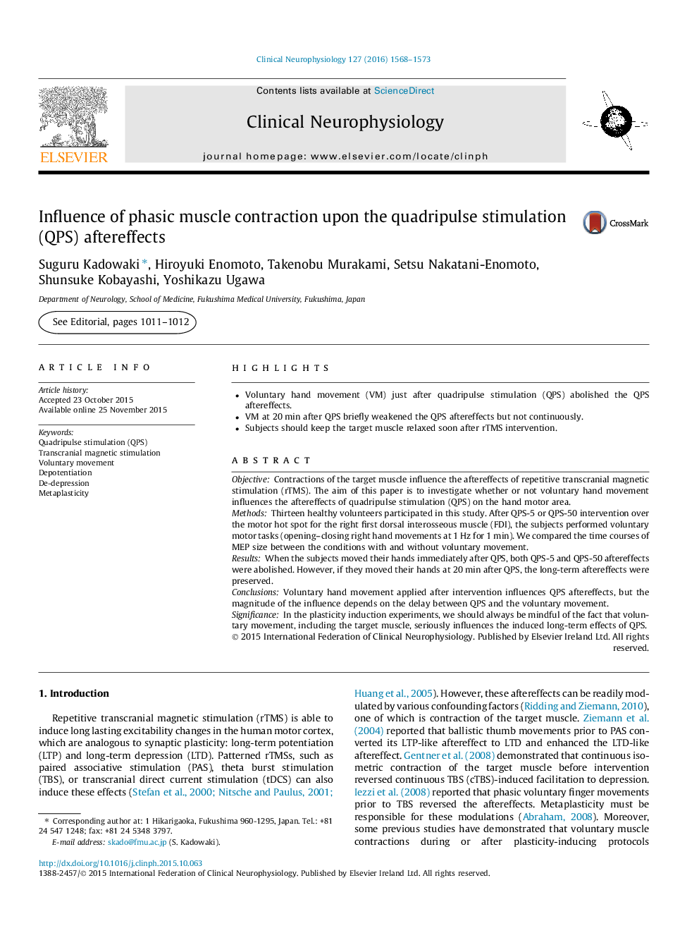 Influence of phasic muscle contraction upon the quadripulse stimulation (QPS) aftereffects