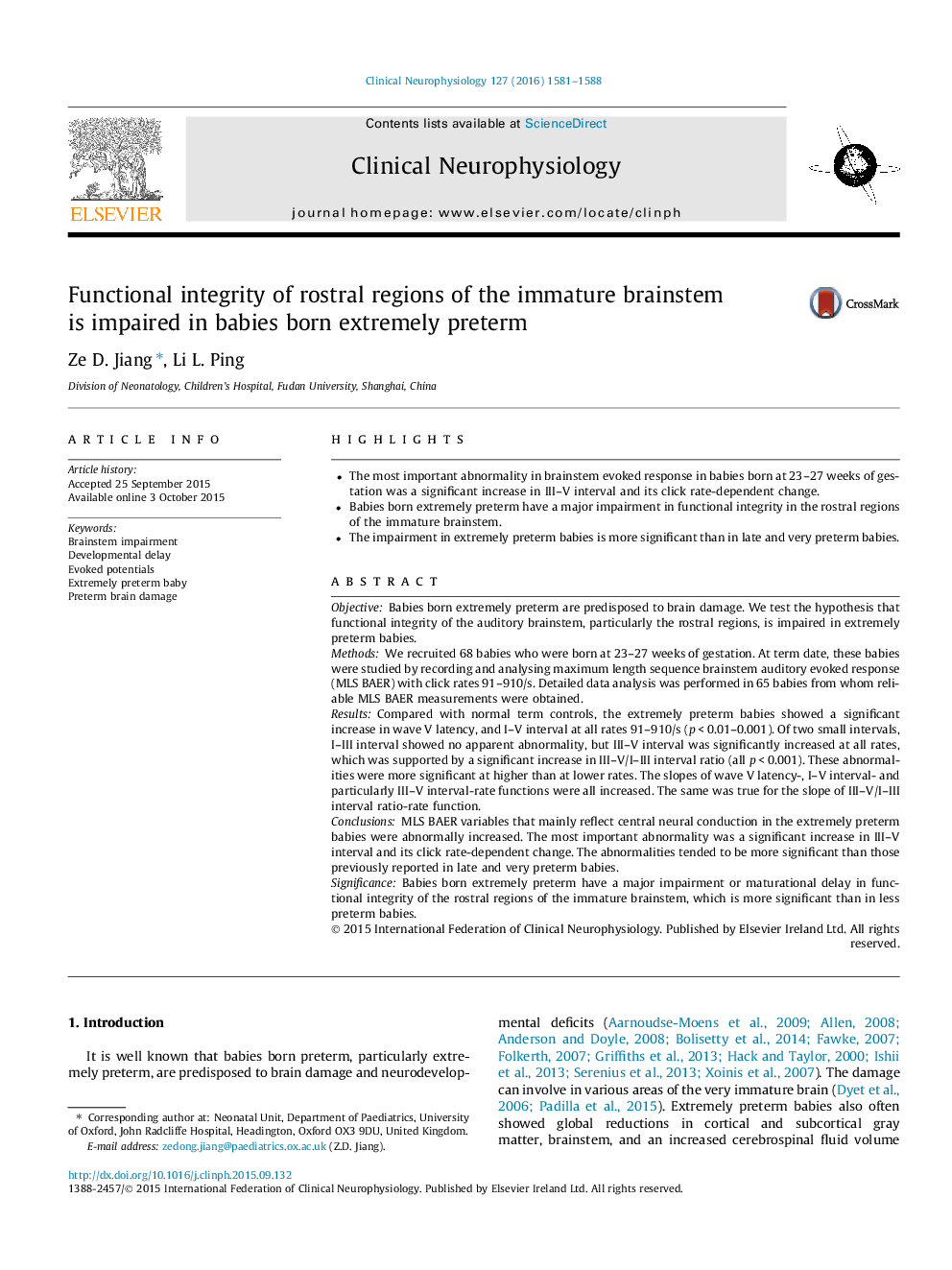 Functional integrity of rostral regions of the immature brainstem is impaired in babies born extremely preterm