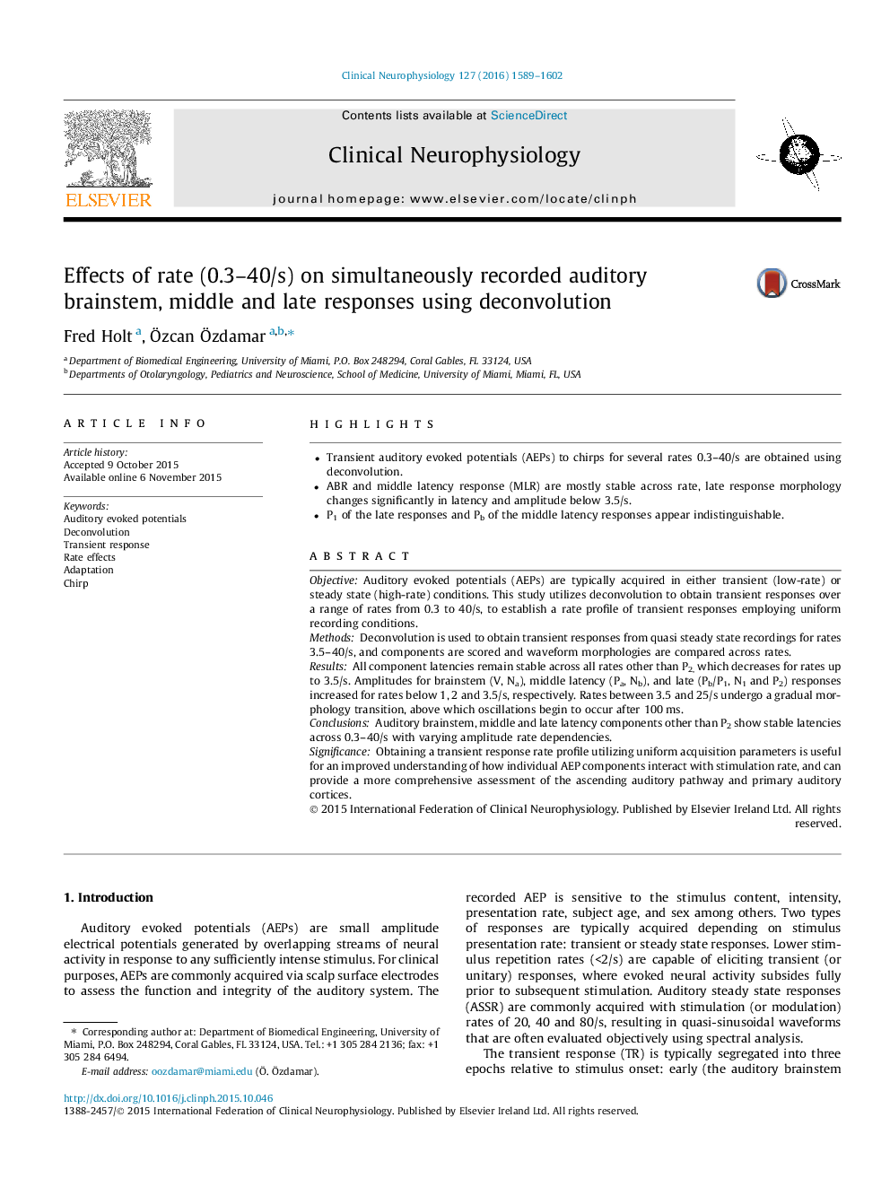 Effects of rate (0.3-40/s) on simultaneously recorded auditory brainstem, middle and late responses using deconvolution