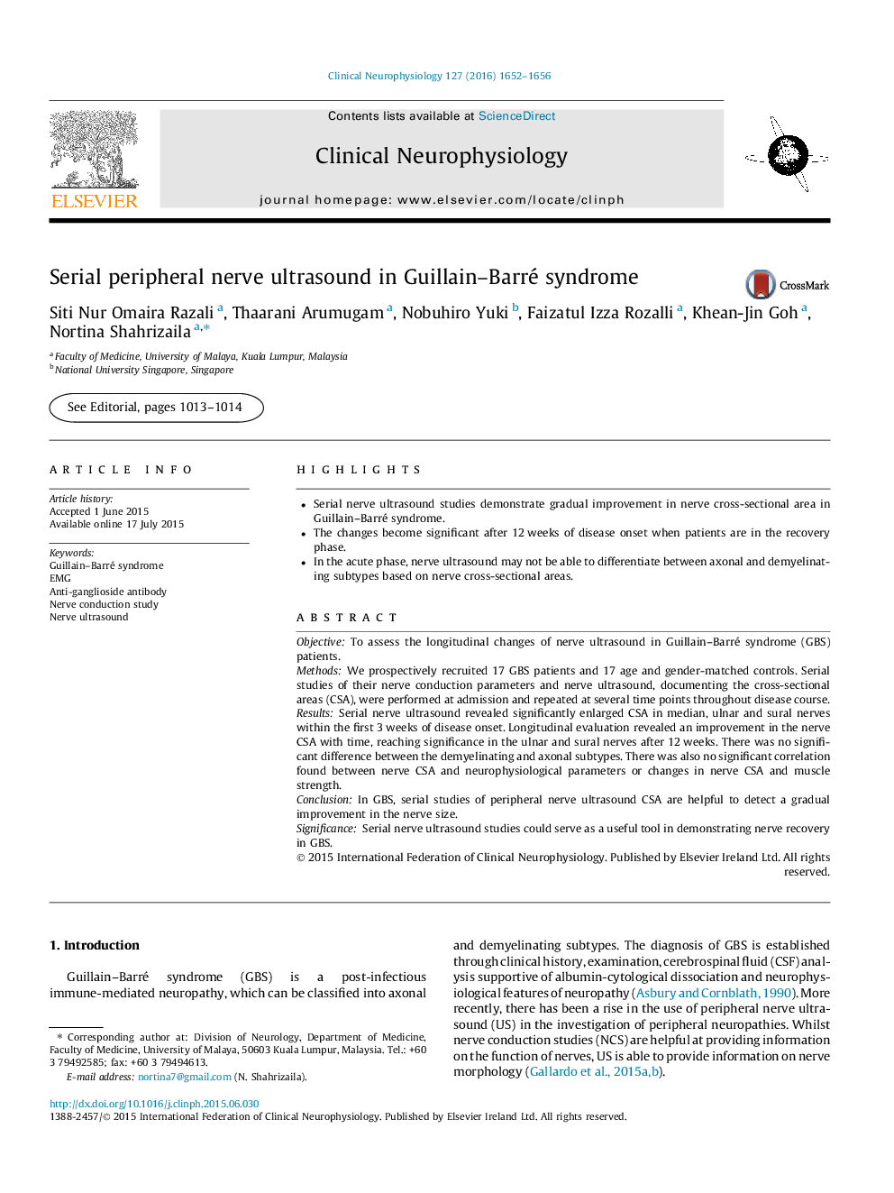 Serial peripheral nerve ultrasound in Guillain-Barré syndrome