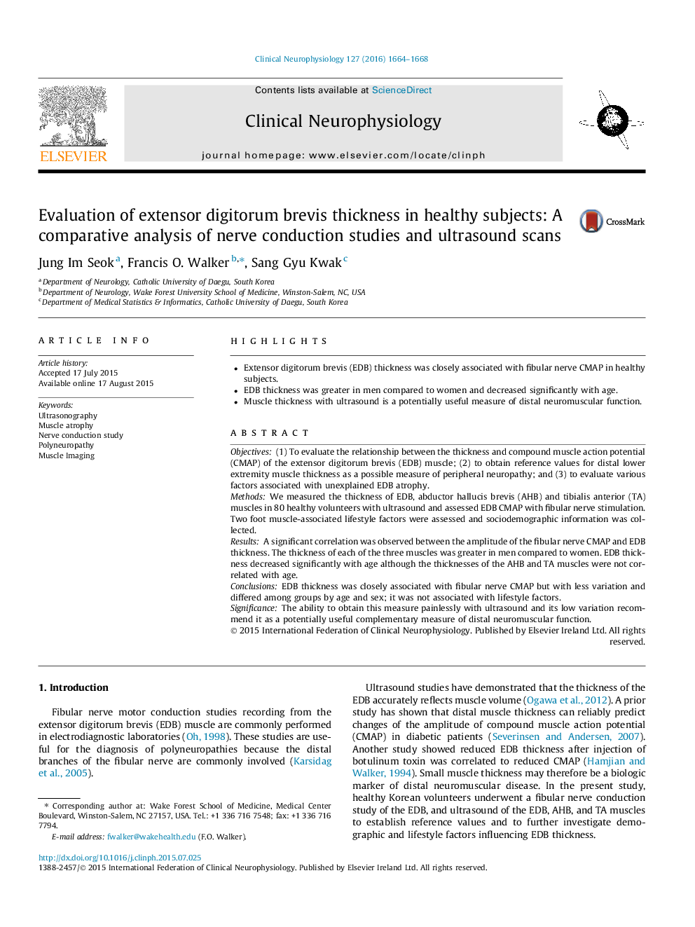 Evaluation of extensor digitorum brevis thickness in healthy subjects: A comparative analysis of nerve conduction studies and ultrasound scans