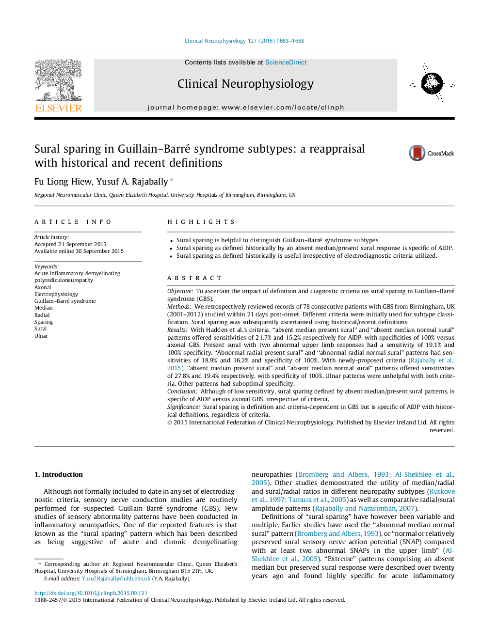 Sural sparing in Guillain-Barré syndrome subtypes: a reappraisal with historical and recent definitions