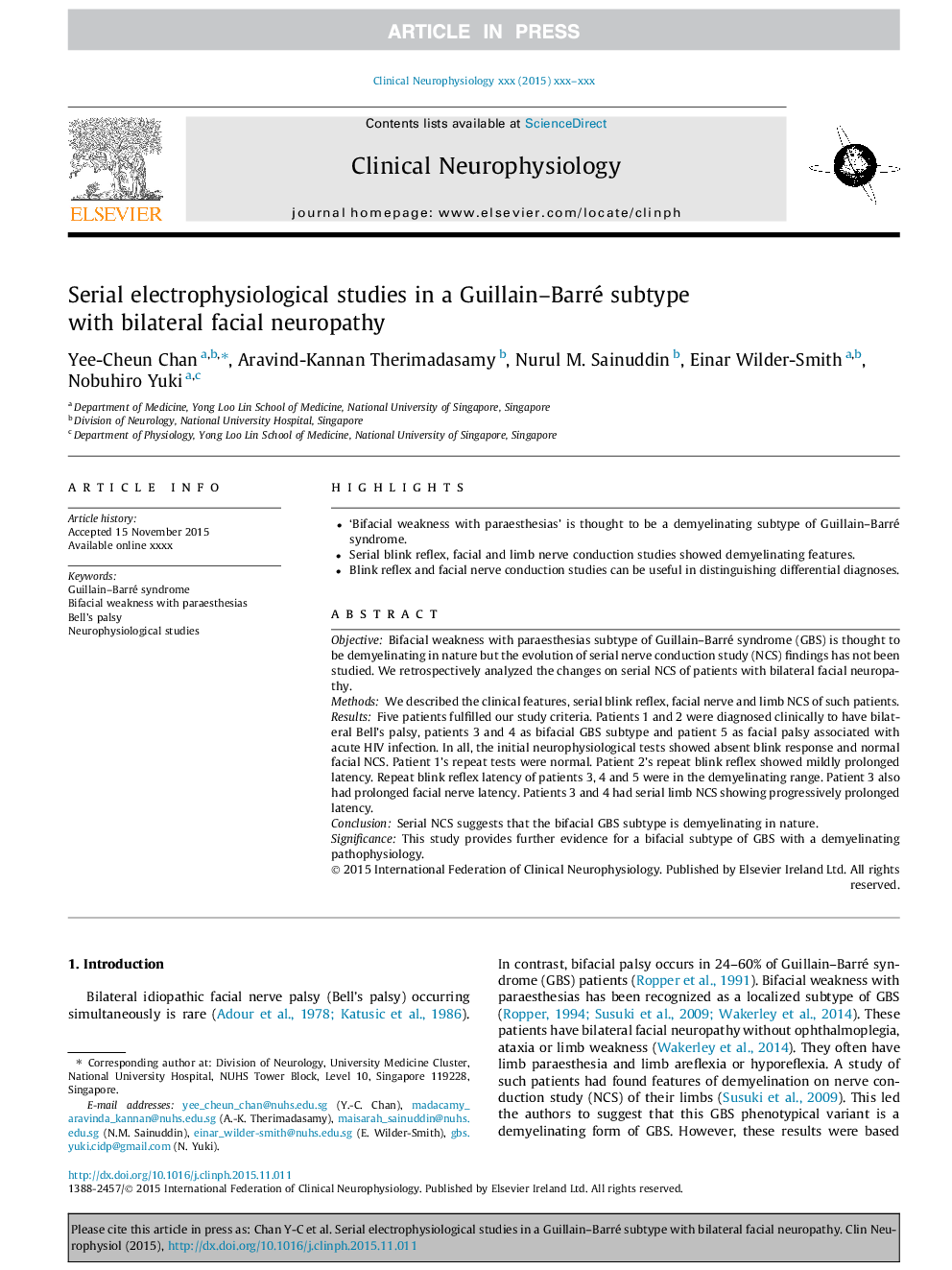 Serial electrophysiological studies in a Guillain-Barré subtype with bilateral facial neuropathy