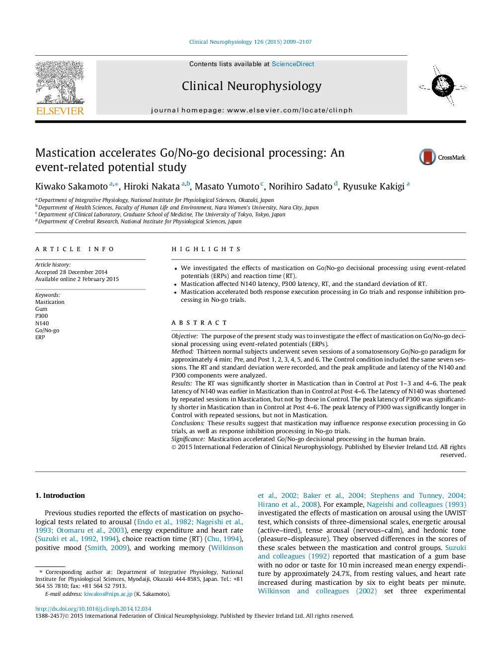 Mastication accelerates Go/No-go decisional processing: An event-related potential study