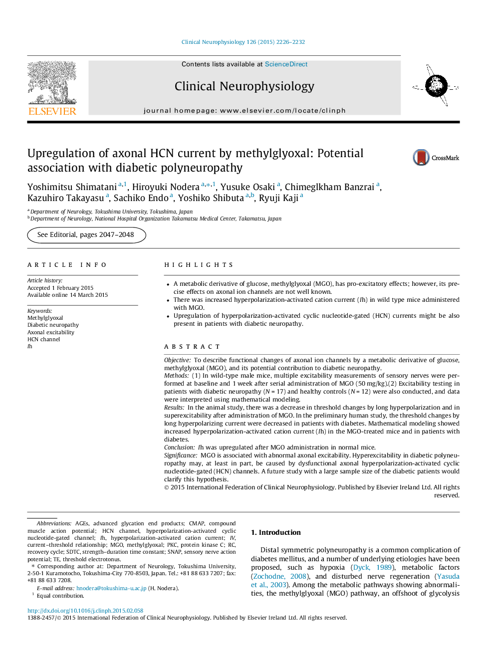 Upregulation of axonal HCN current by methylglyoxal: Potential association with diabetic polyneuropathy