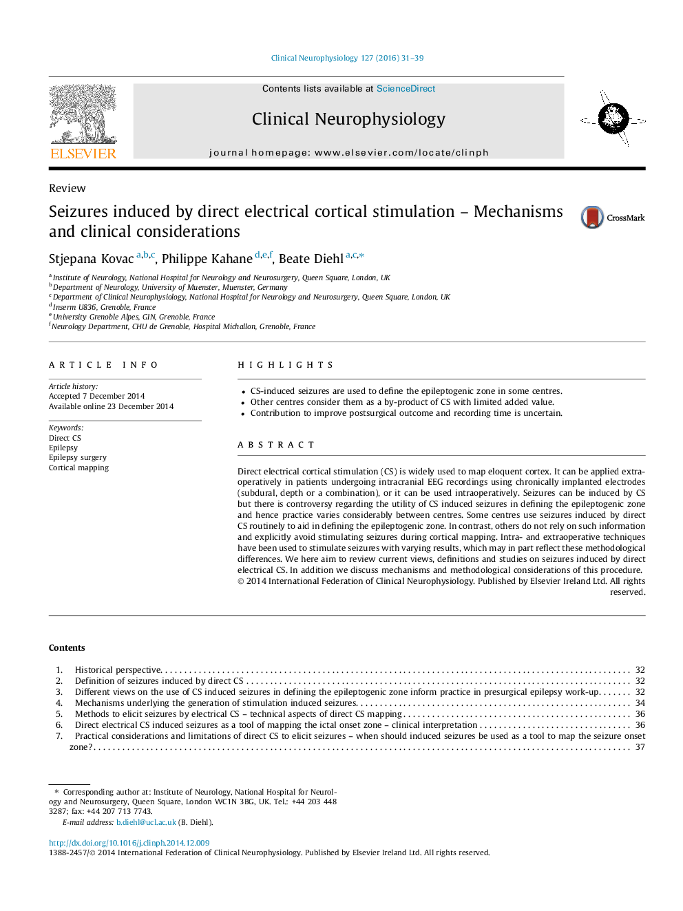 Seizures induced by direct electrical cortical stimulation - Mechanisms and clinical considerations