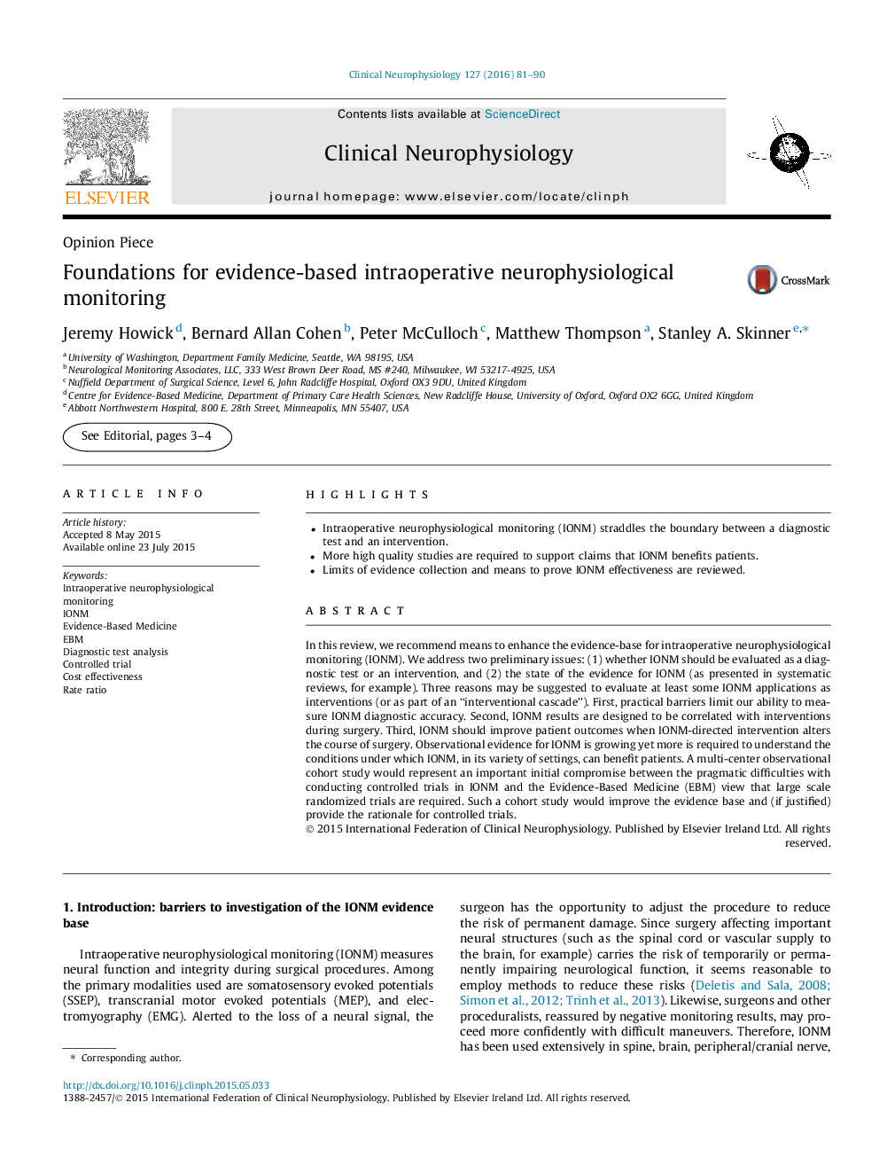 Foundations for evidence-based intraoperative neurophysiological monitoring