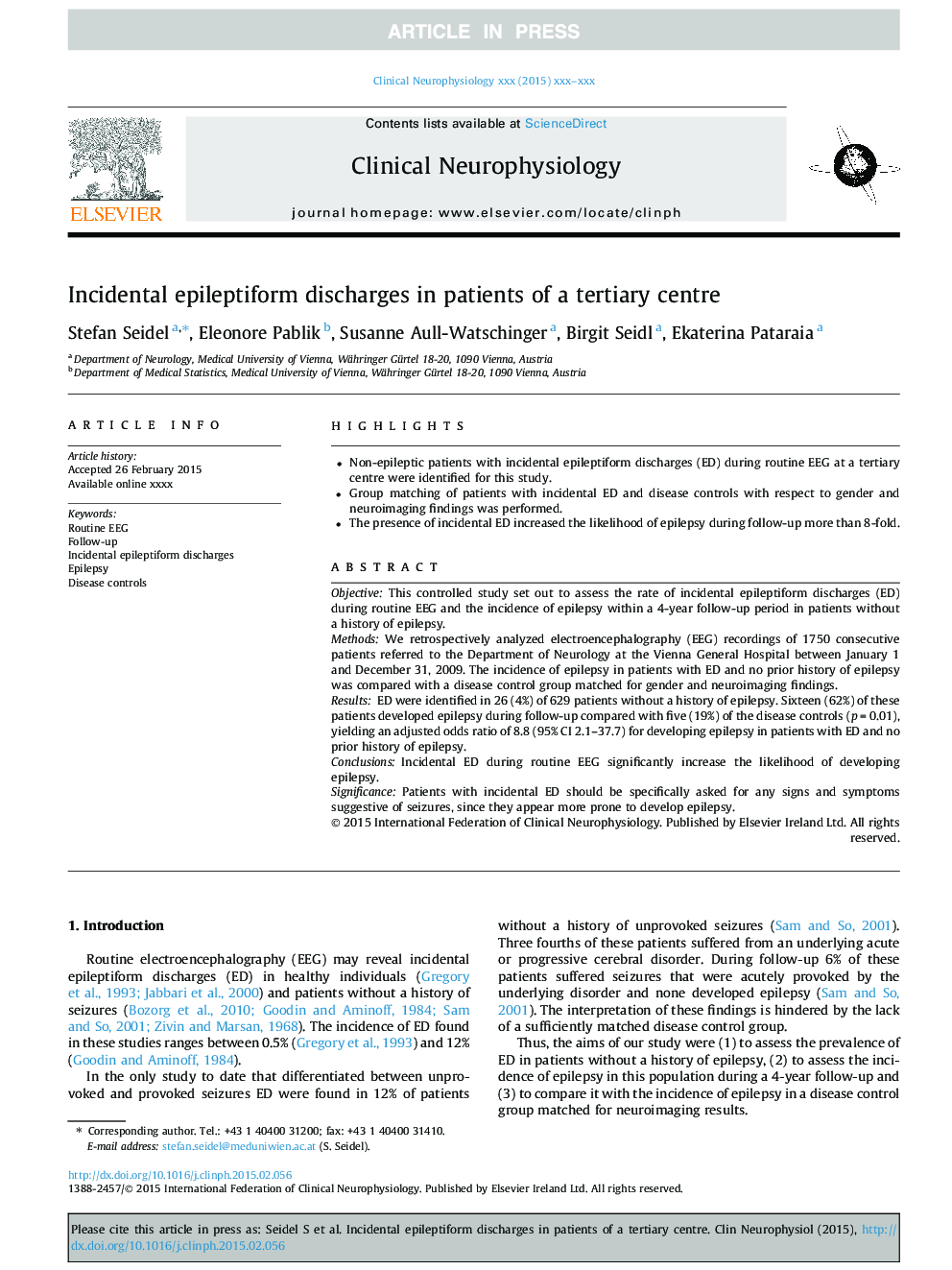 Incidental epileptiform discharges in patients of a tertiary centre