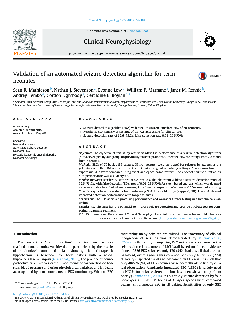 Validation of an automated seizure detection algorithm for term neonates