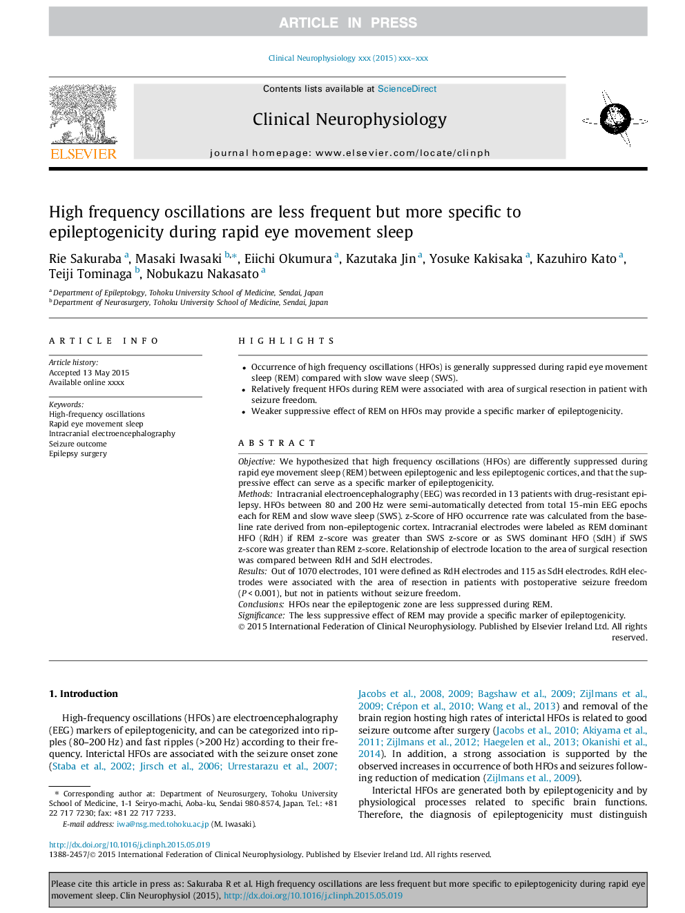 High frequency oscillations are less frequent but more specific to epileptogenicity during rapid eye movement sleep