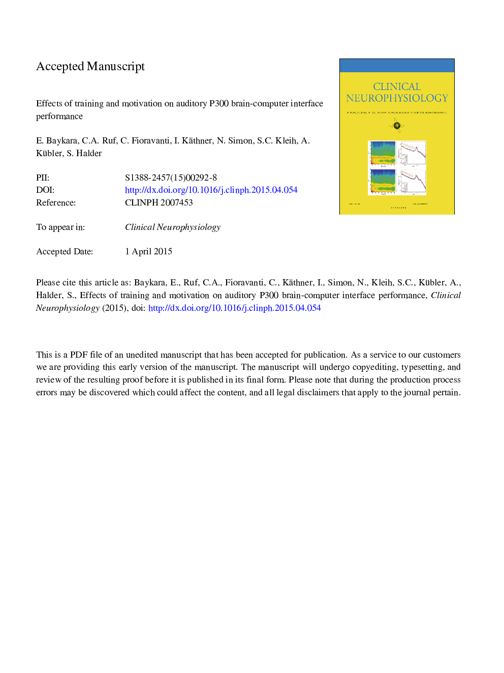 Effects of training and motivation on auditory P300 brain-computer interface performance