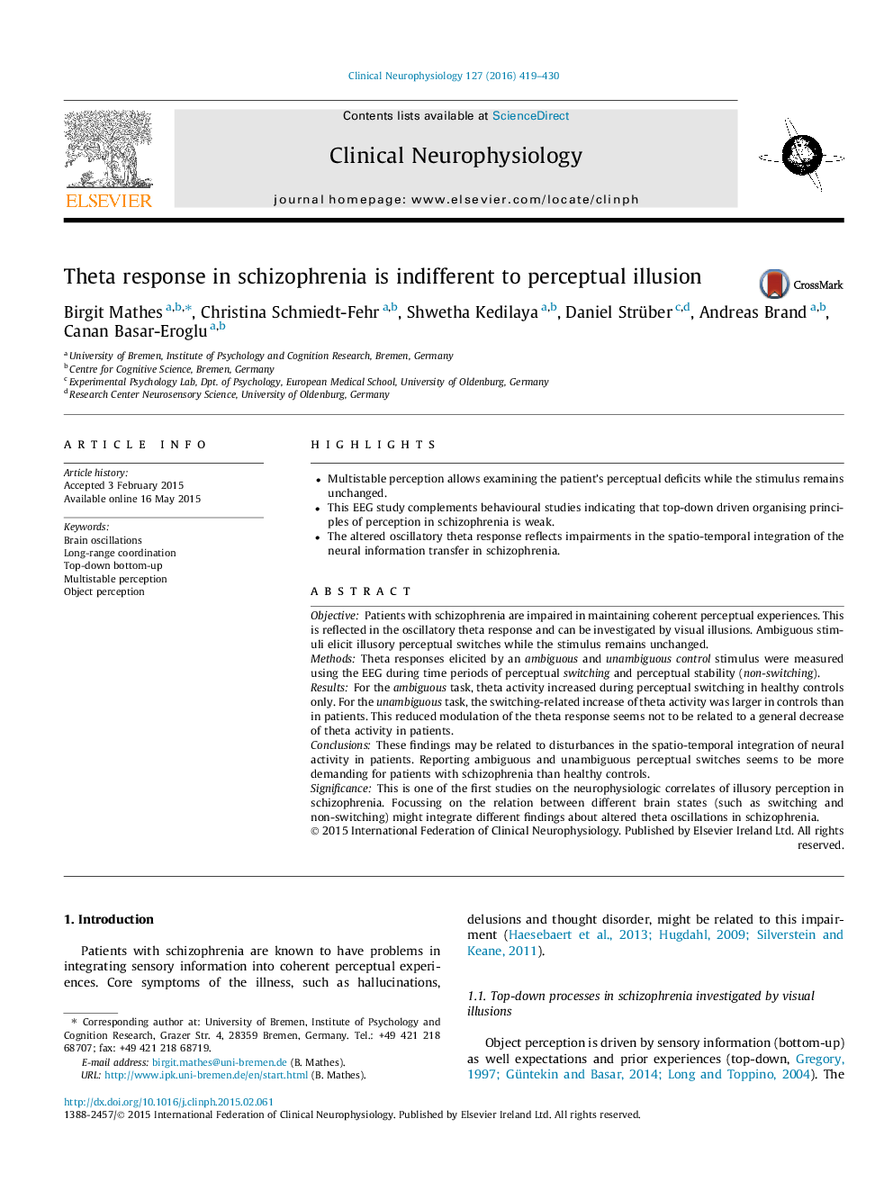 Theta response in schizophrenia is indifferent to perceptual illusion