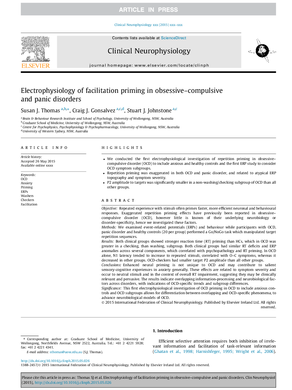 Electrophysiology of facilitation priming in obsessive-compulsive and panic disorders