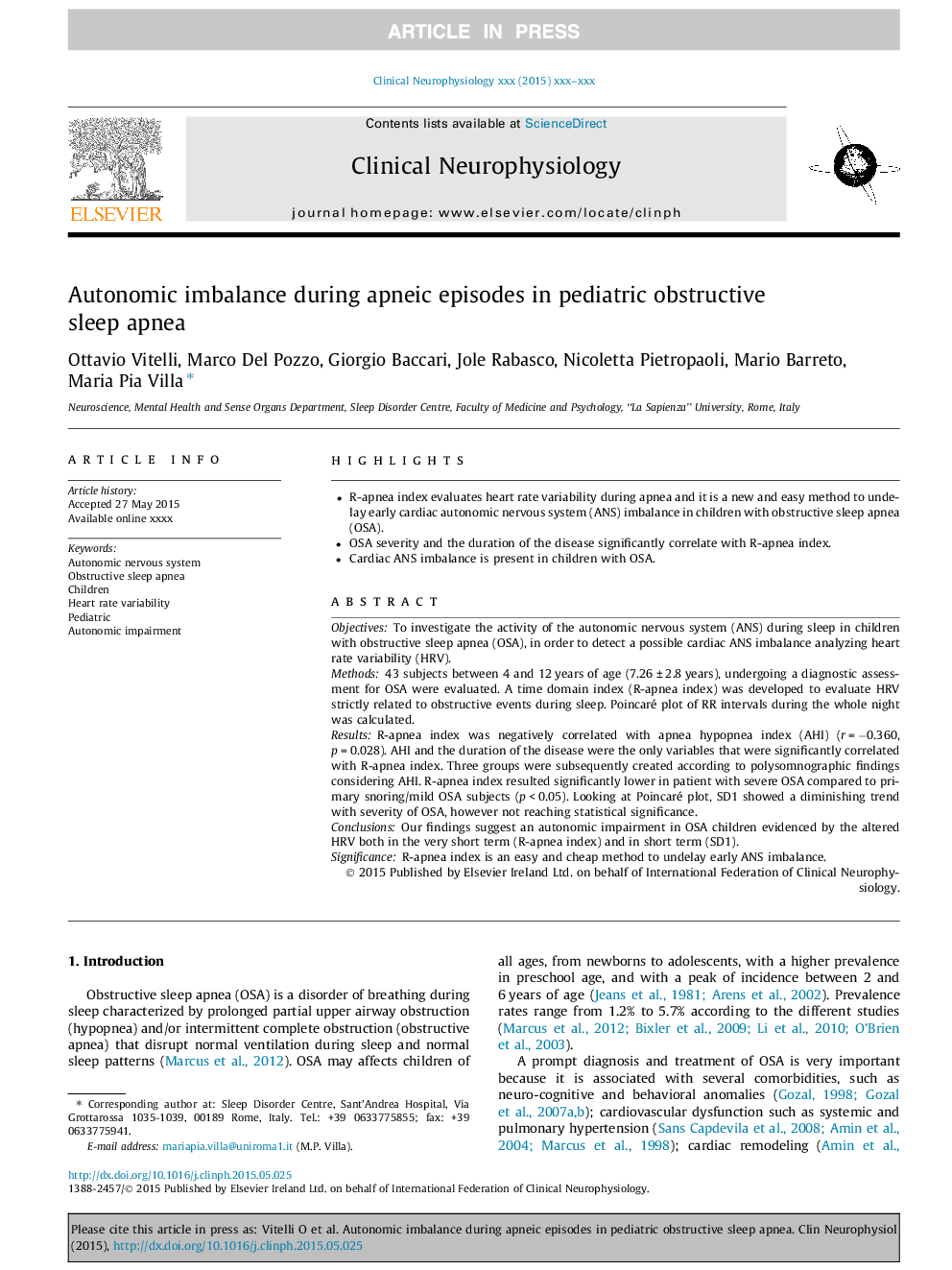 Autonomic imbalance during apneic episodes in pediatric obstructive sleep apnea