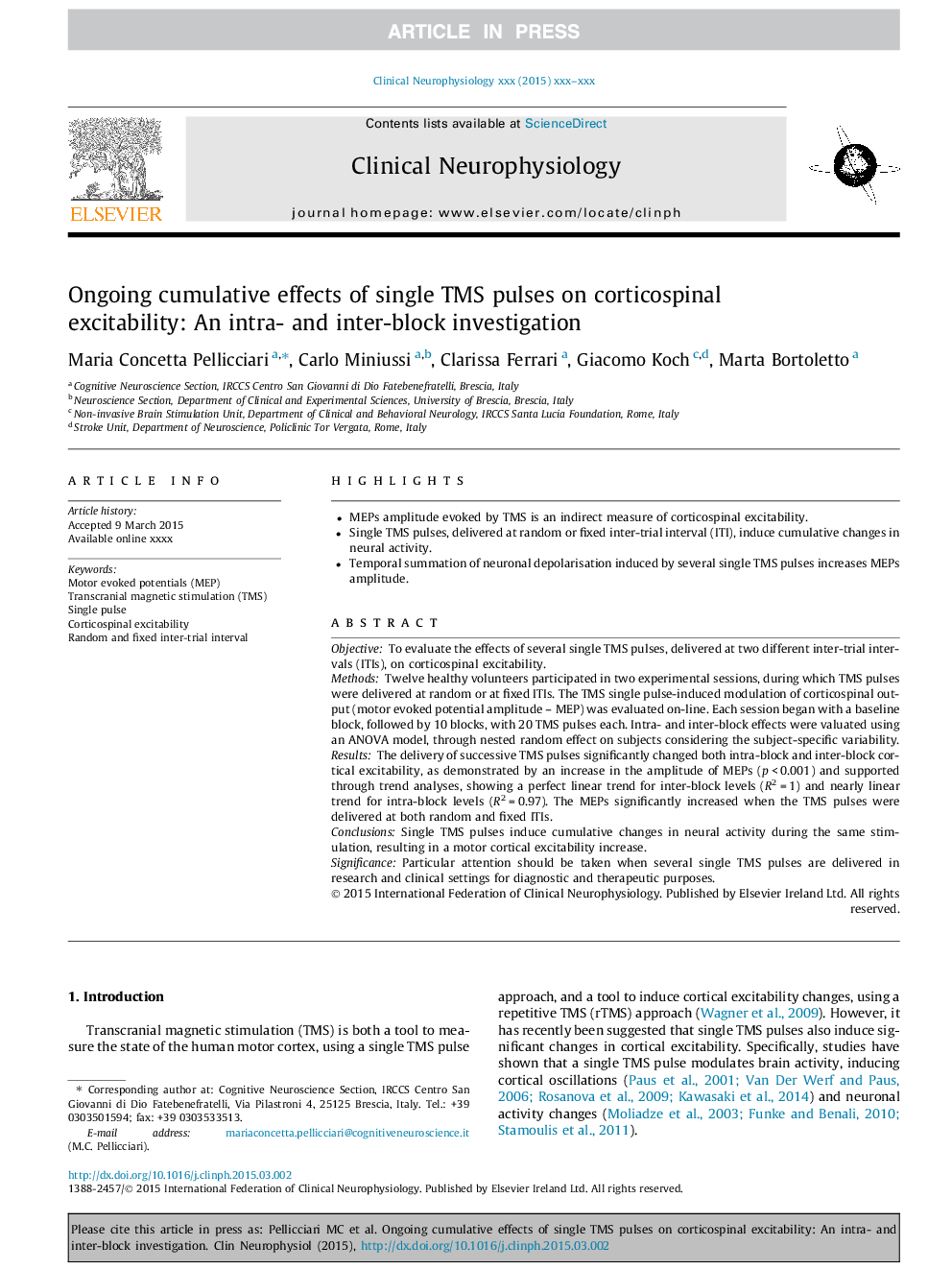 Ongoing cumulative effects of single TMS pulses on corticospinal excitability: An intra- and inter-block investigation