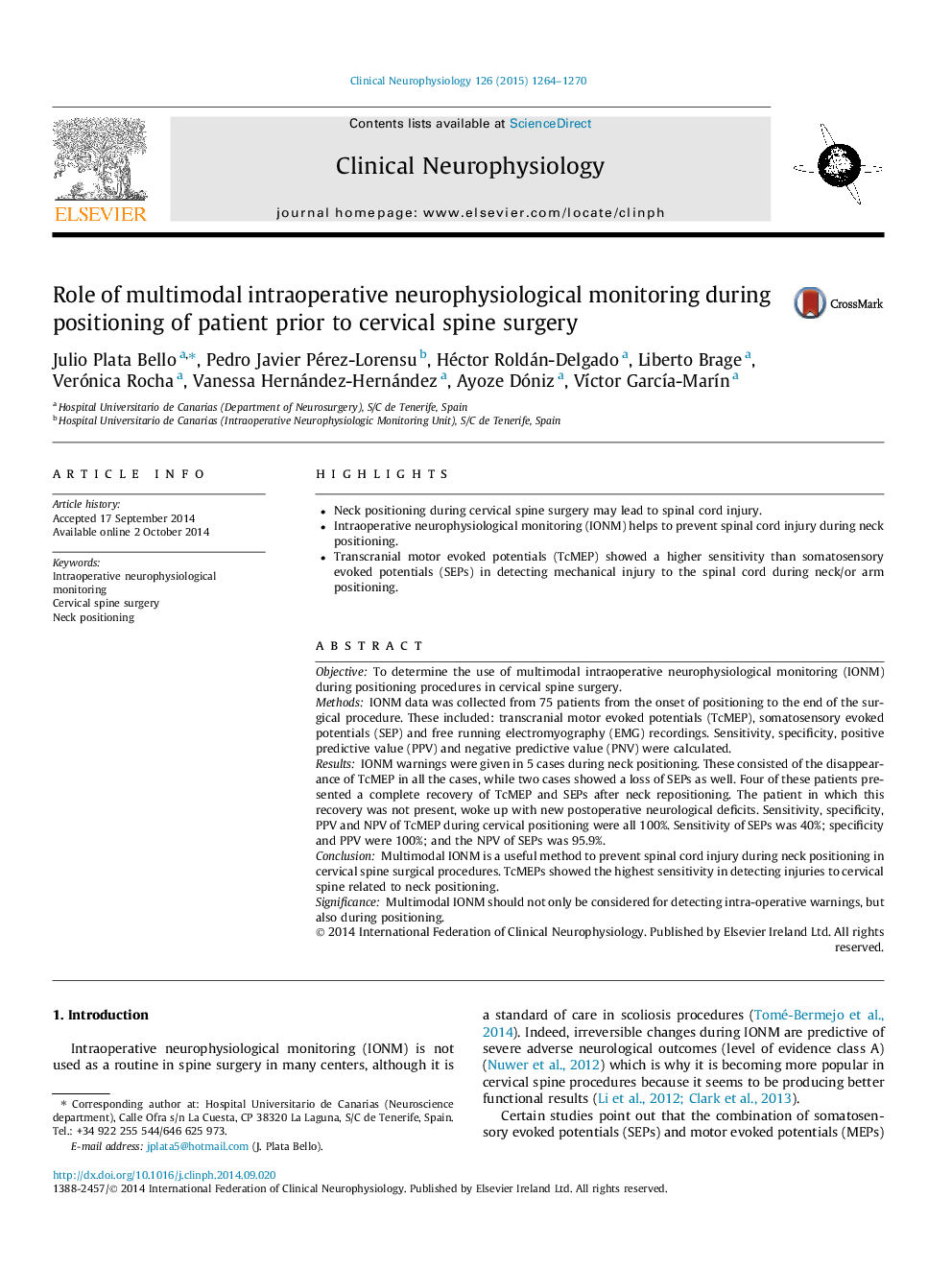 Role of multimodal intraoperative neurophysiological monitoring during positioning of patient prior to cervical spine surgery