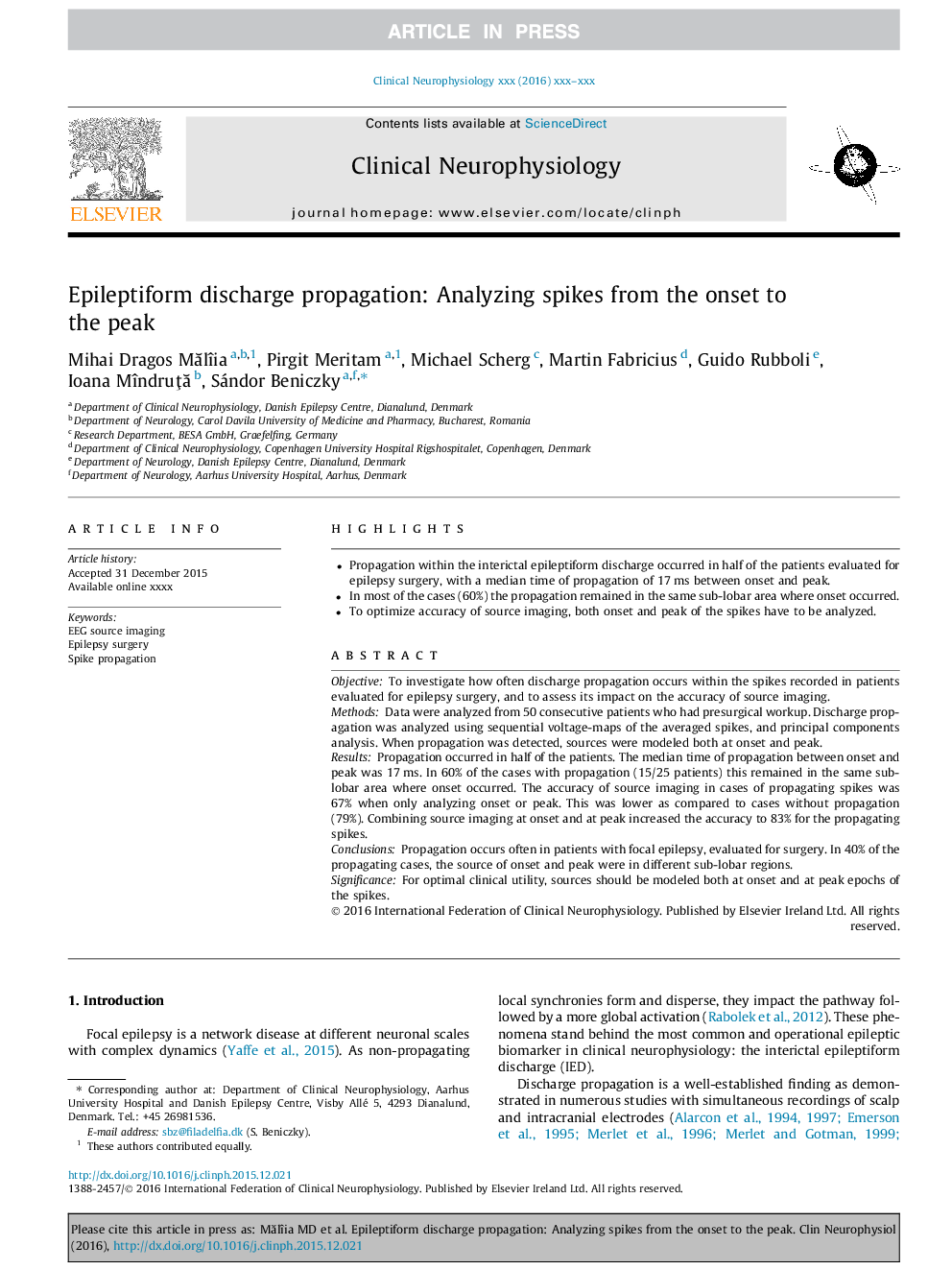 Epileptiform discharge propagation: Analyzing spikes from the onset to the peak