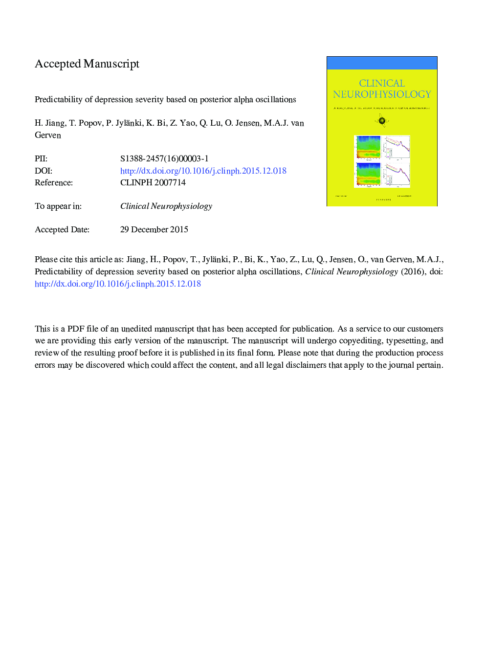 Predictability of depression severity based on posterior alpha oscillations