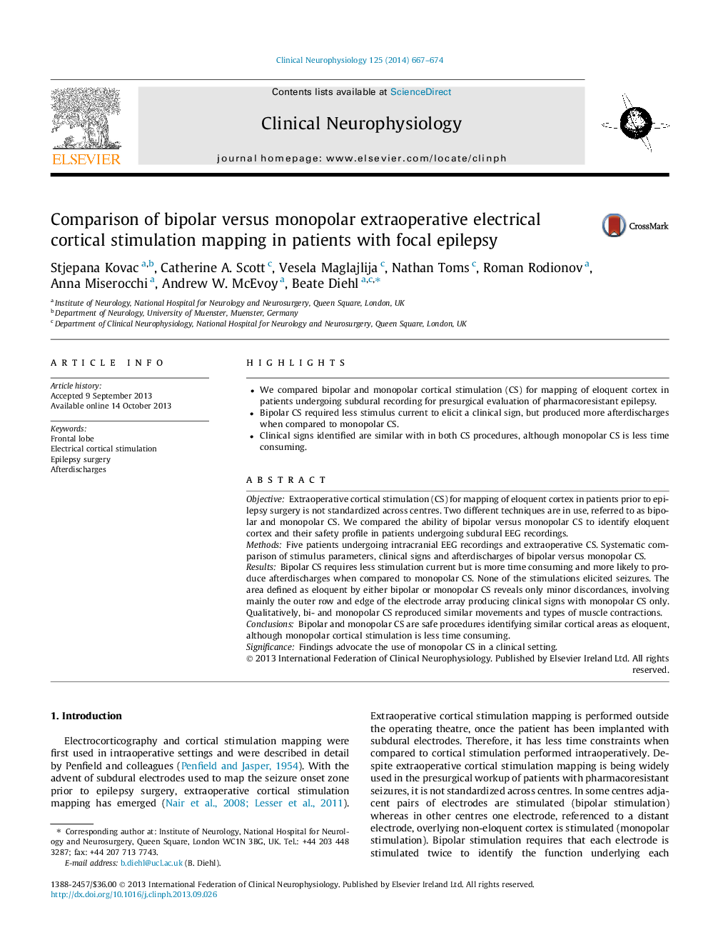 Comparison of bipolar versus monopolar extraoperative electrical cortical stimulation mapping in patients with focal epilepsy