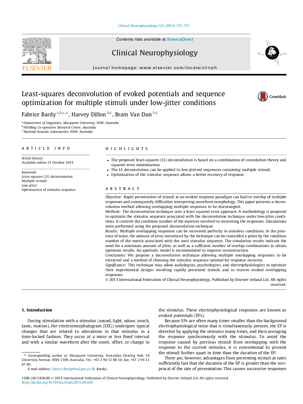 Least-squares deconvolution of evoked potentials and sequence optimization for multiple stimuli under low-jitter conditions