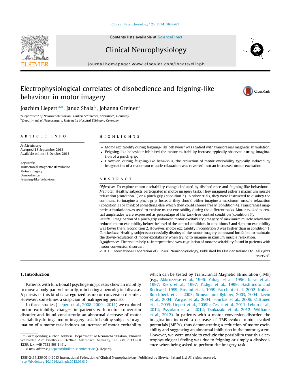 Electrophysiological correlates of disobedience and feigning-like behaviour in motor imagery