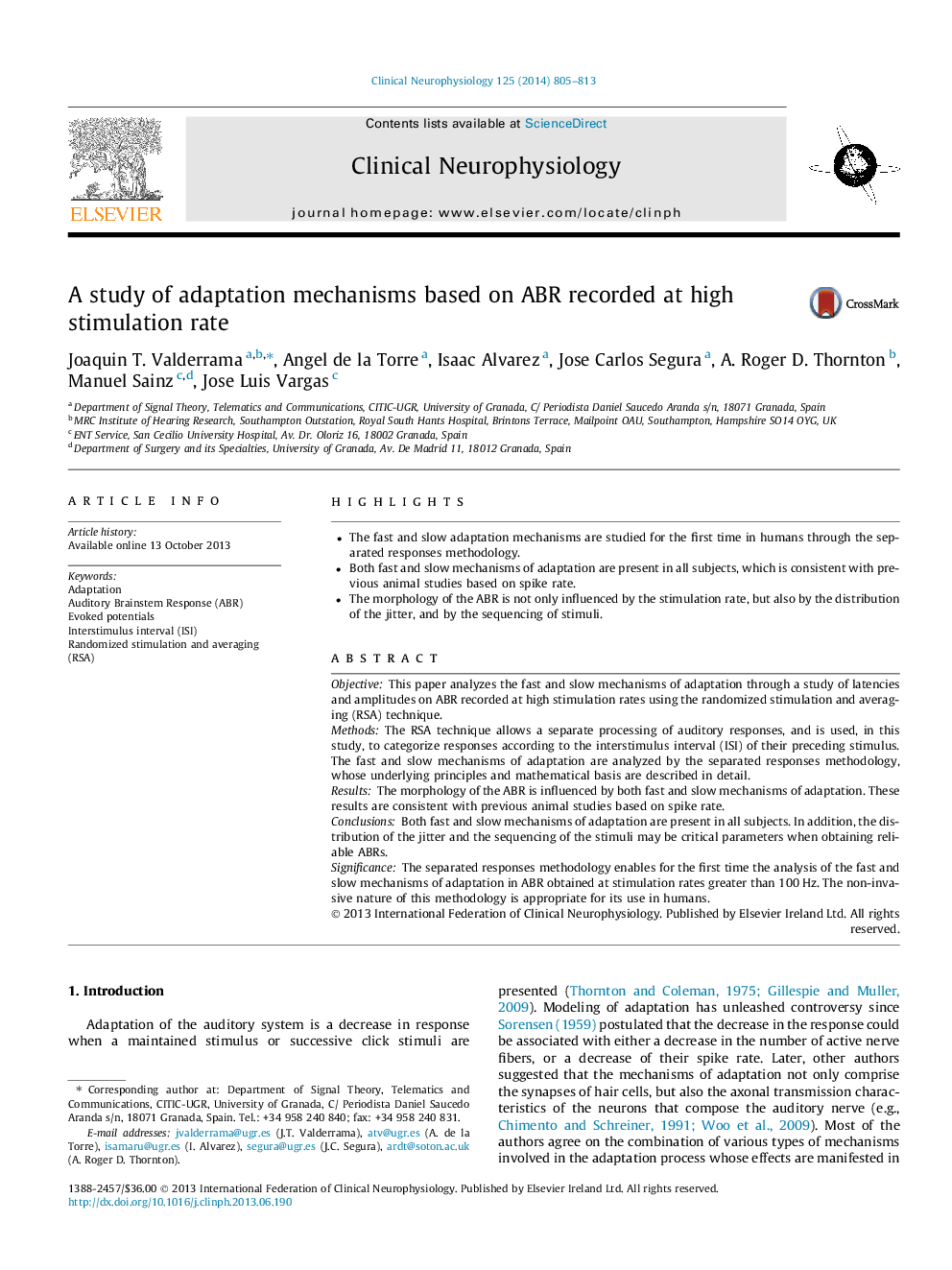 A study of adaptation mechanisms based on ABR recorded at high stimulation rate