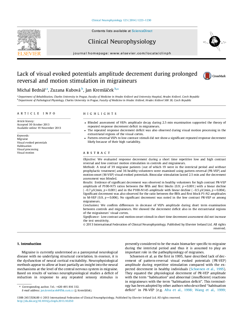 Lack of visual evoked potentials amplitude decrement during prolonged reversal and motion stimulation in migraineurs