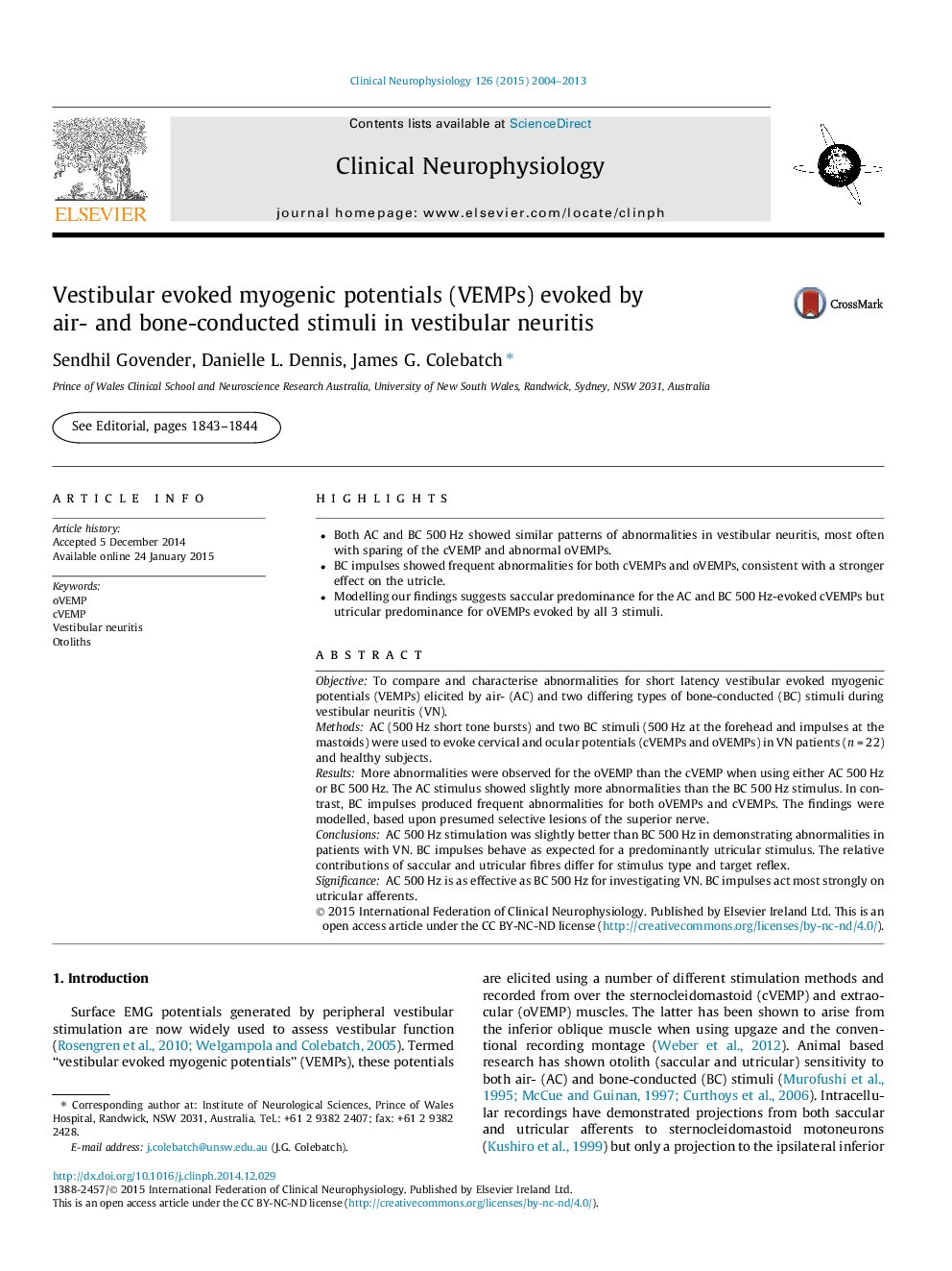 Vestibular evoked myogenic potentials (VEMPs) evoked by air- and bone-conducted stimuli in vestibular neuritis