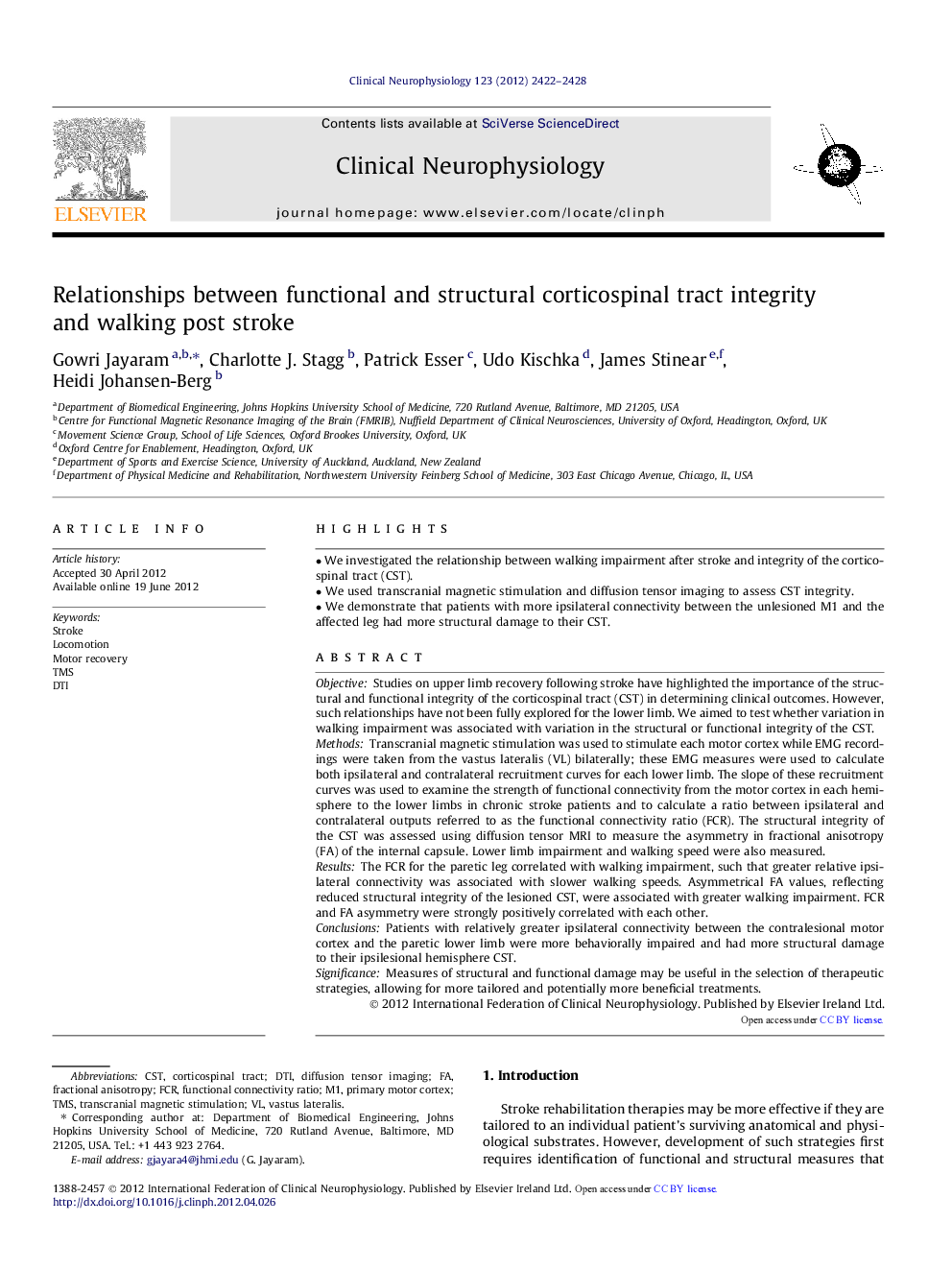 Relationships between functional and structural corticospinal tract integrity and walking post stroke